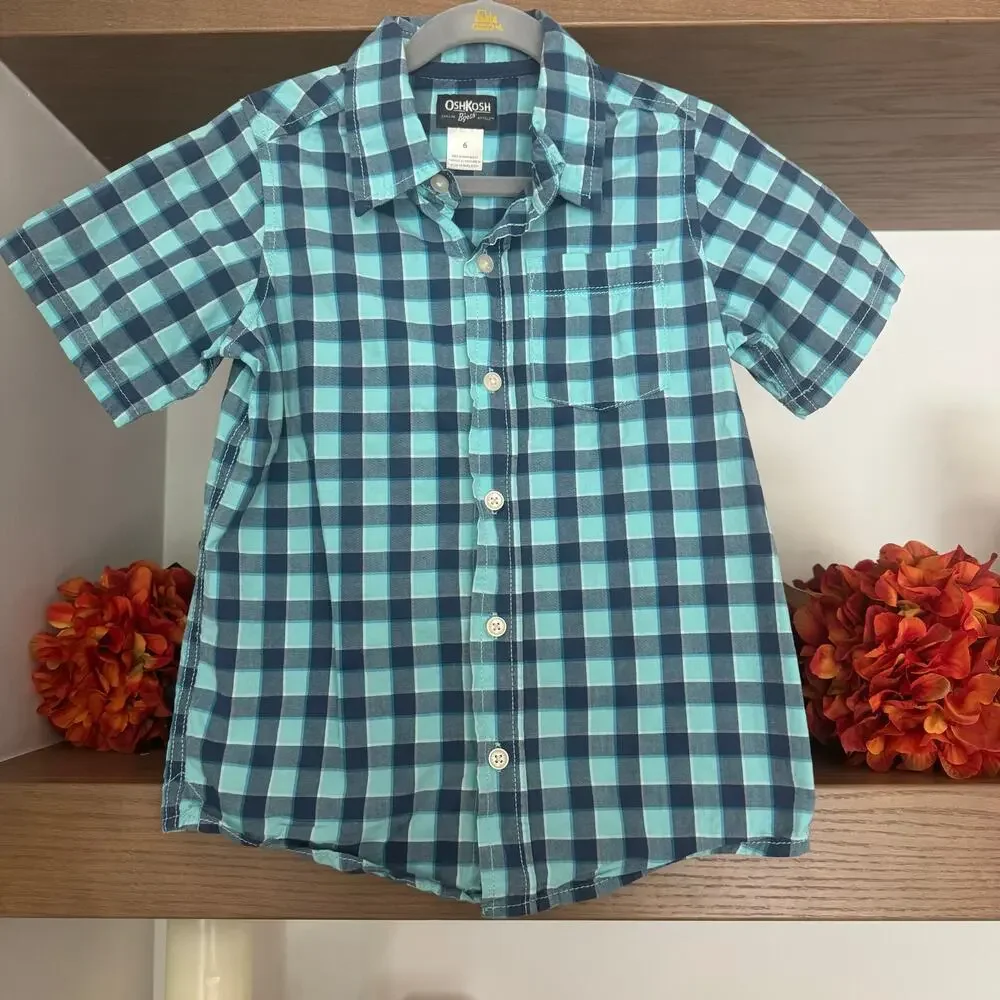 Boys Tee/Button Down Top Bundle: Plaid, Surfing, Patriotic